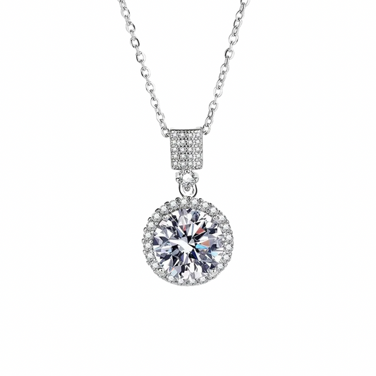 925 Sterling Silver Round Halo CZ Necklace