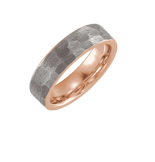 18K Rose Gold PVD Hammered Tungsten Band