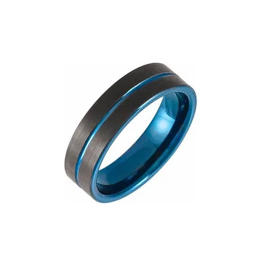 Blue PVD Tungsten 6mm Grooved Band