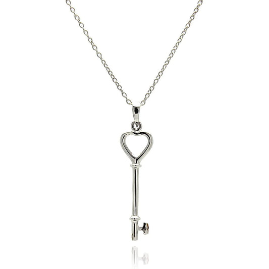 Silver Rhodium Key Pendant Necklace