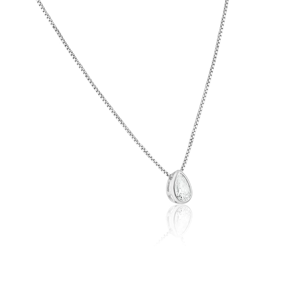 Rhodium Plated CZ Pear Necklace